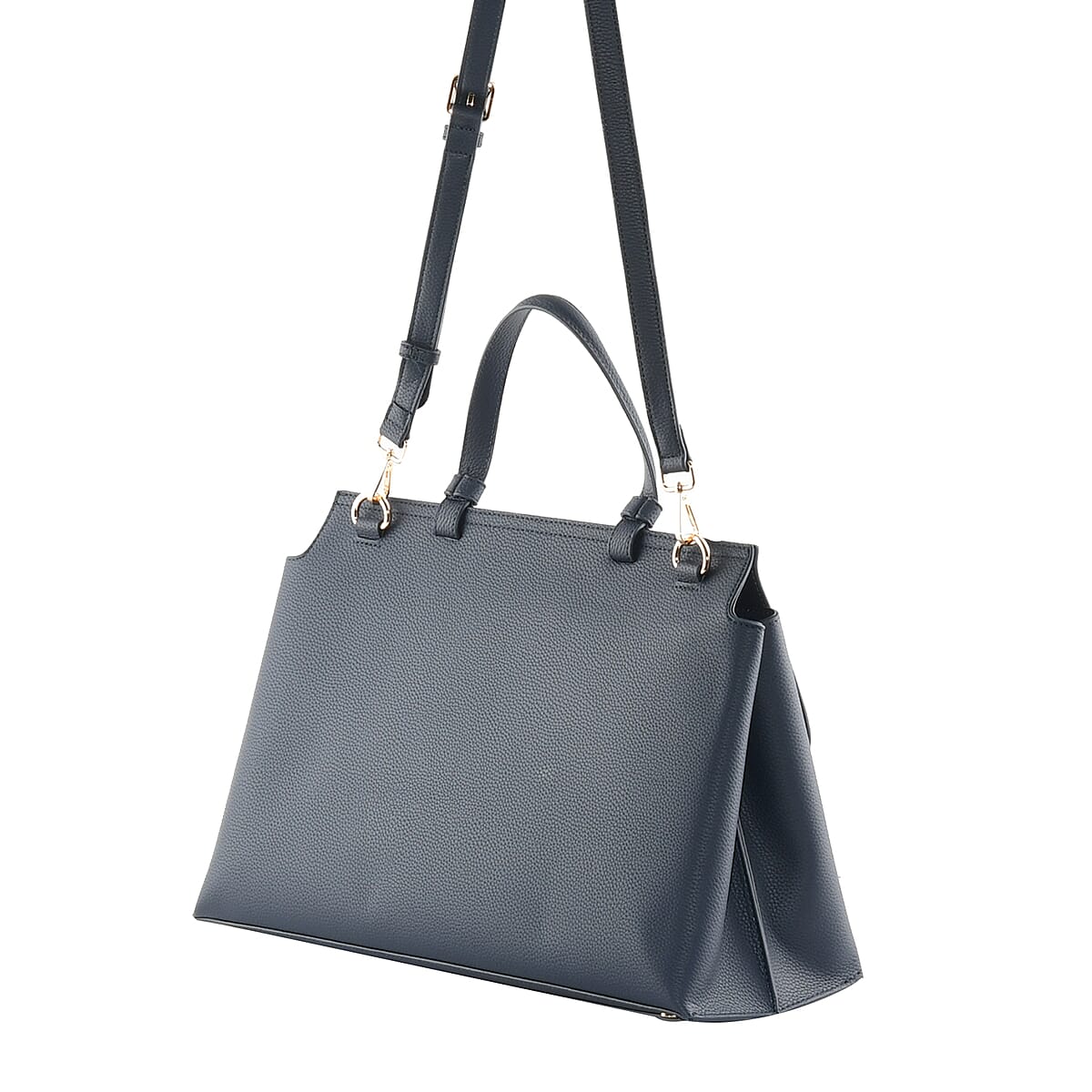 19V69 ITALIA by Alessandro Versace, Navy Pebble Texture Faux Leather Big Tote Bag image number 2