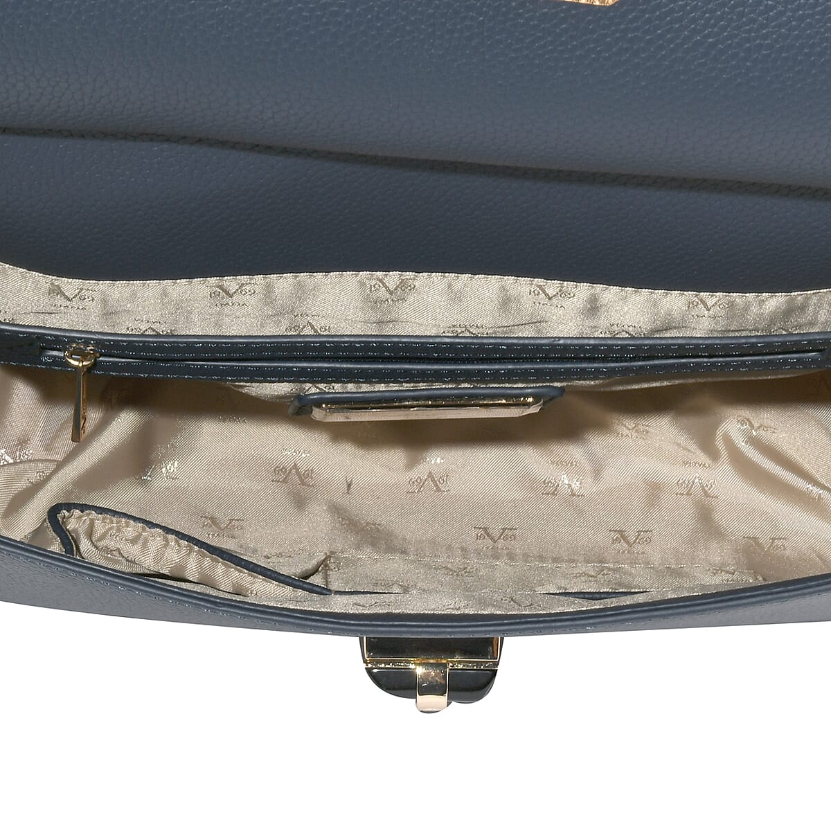 19V69 ITALIA by Alessandro Versace, Navy Pebble Texture Faux Leather Big Tote Bag image number 4