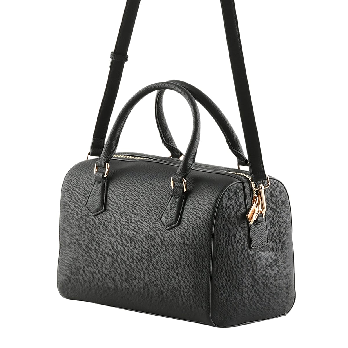 19V69 ITALIA by Alessandro Versace, Black Pebble Texture Faux Leather Tote Bag with Detachable Shoulder Strap image number 2