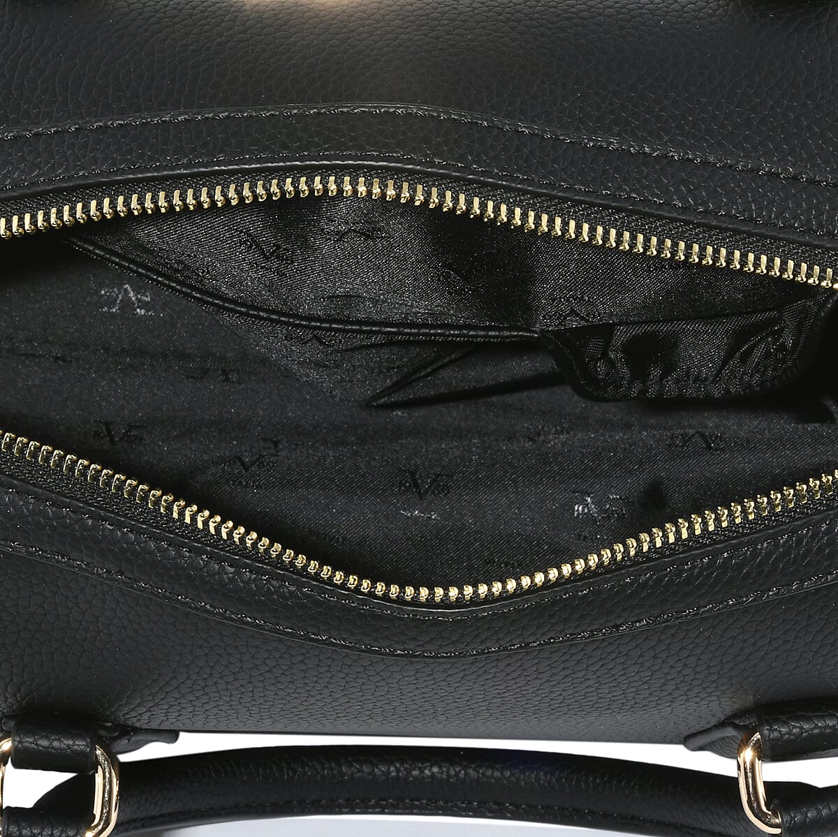 19V69 ITALIA by Alessandro Versace, Black Pebble Texture Faux Leather Tote Bag with Detachable Shoulder Strap image number 4