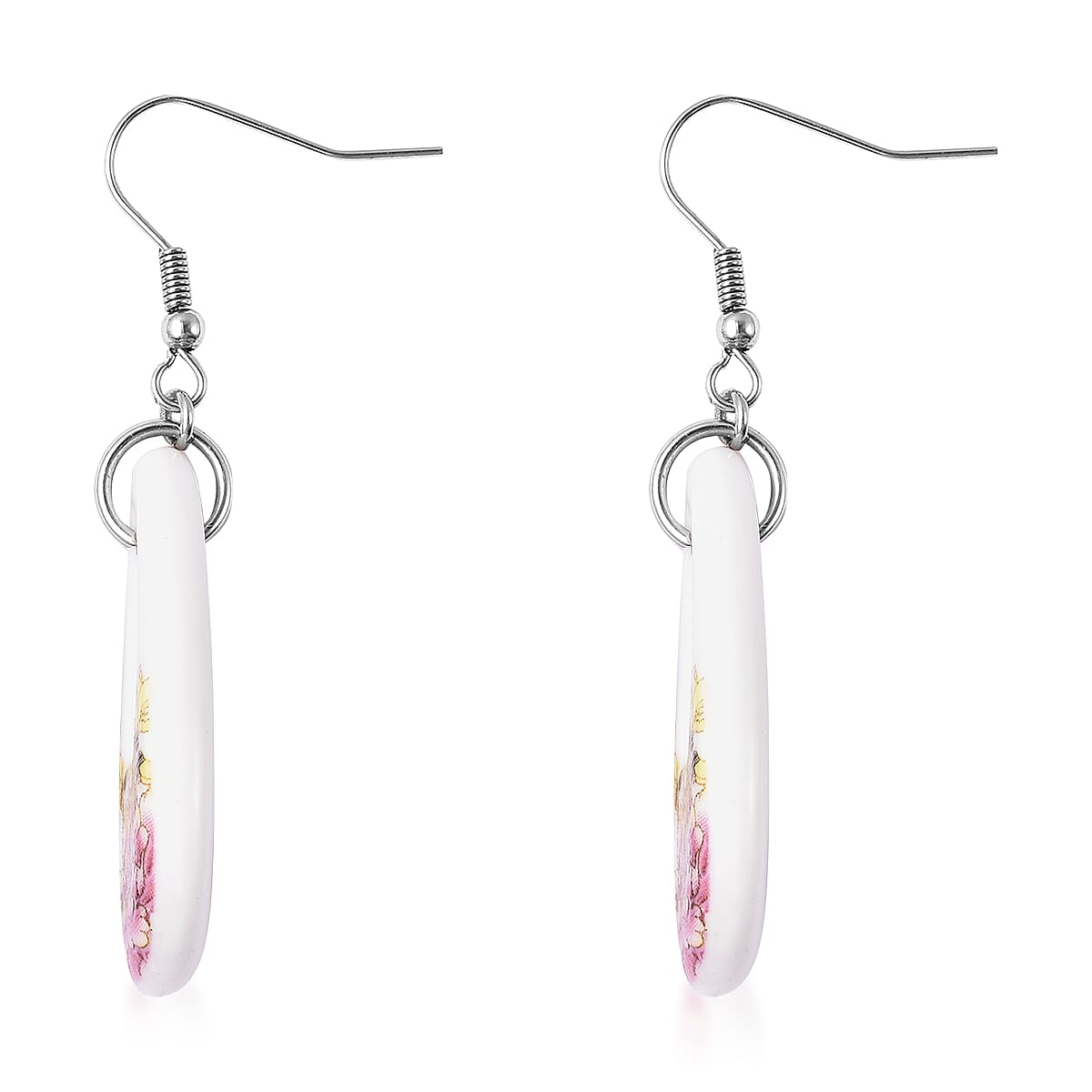Ceramic Pink Peony Earrings in Stainless Steel