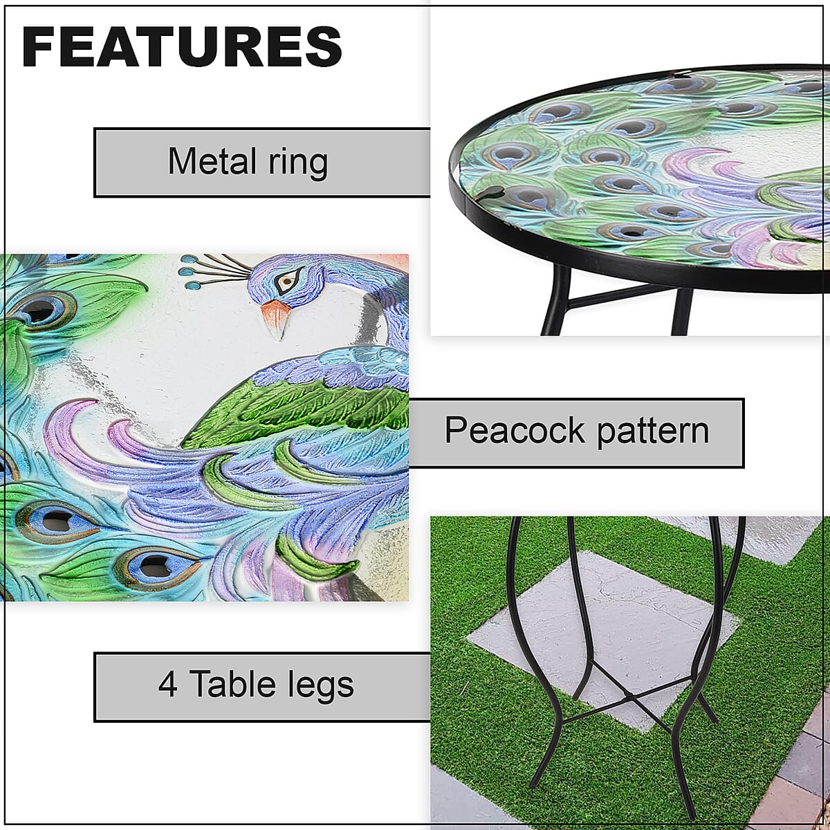 Buy Hand Painted Peacock Outdoor Garden Accent Table at ShopLC.