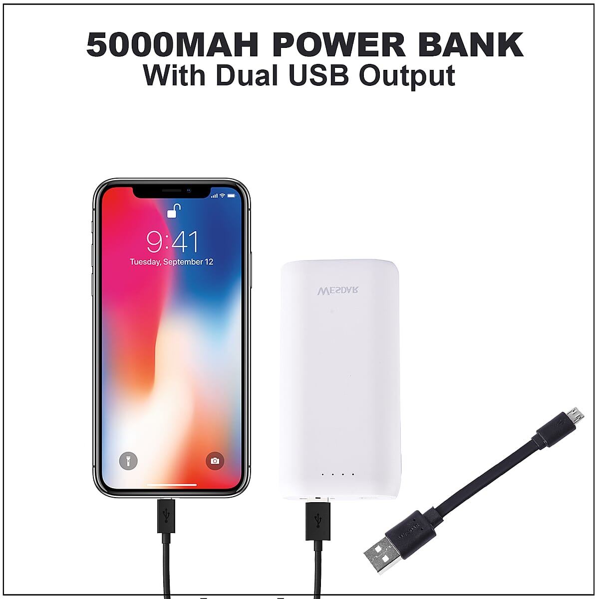 WESDAR White Hand Carry 5000mAh Power Bank image number 1