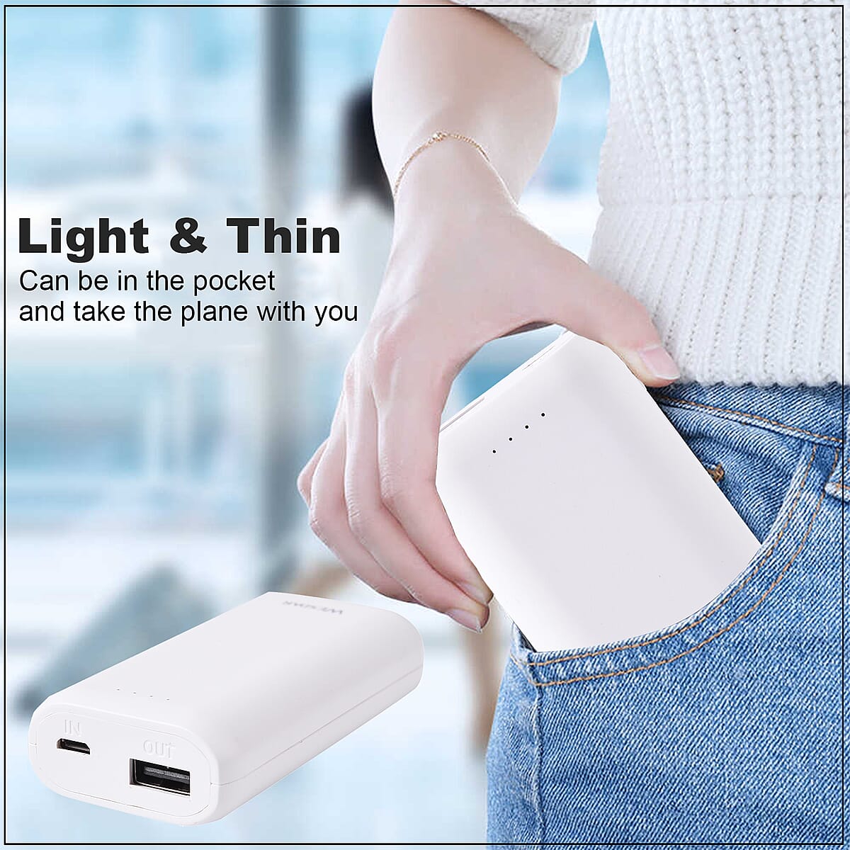 WESDAR White Hand Carry 5000mAh Power Bank image number 2