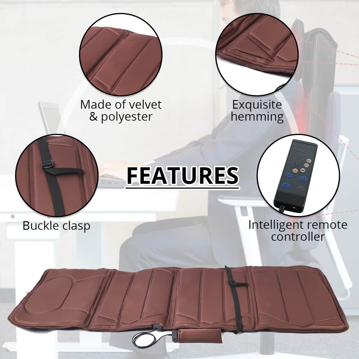 Homesmart Taupe Full Body Massaging and Heating Mat with 10 Motors, 5 Modes and 3 Intensity Levels image number 2