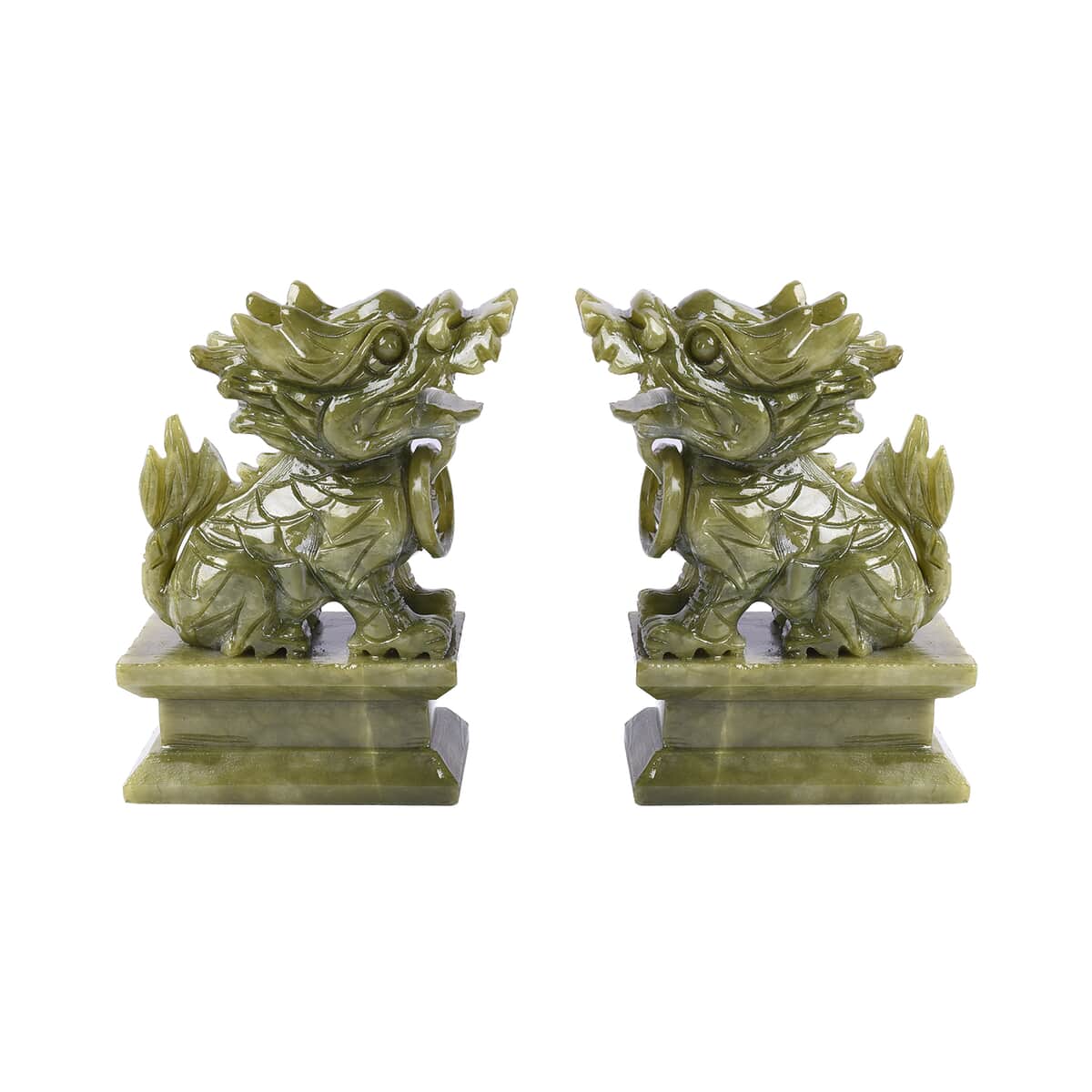 Set of 2 Handcrafted Natural Serpentine Feng Shui Pixiu Figurine image number 0