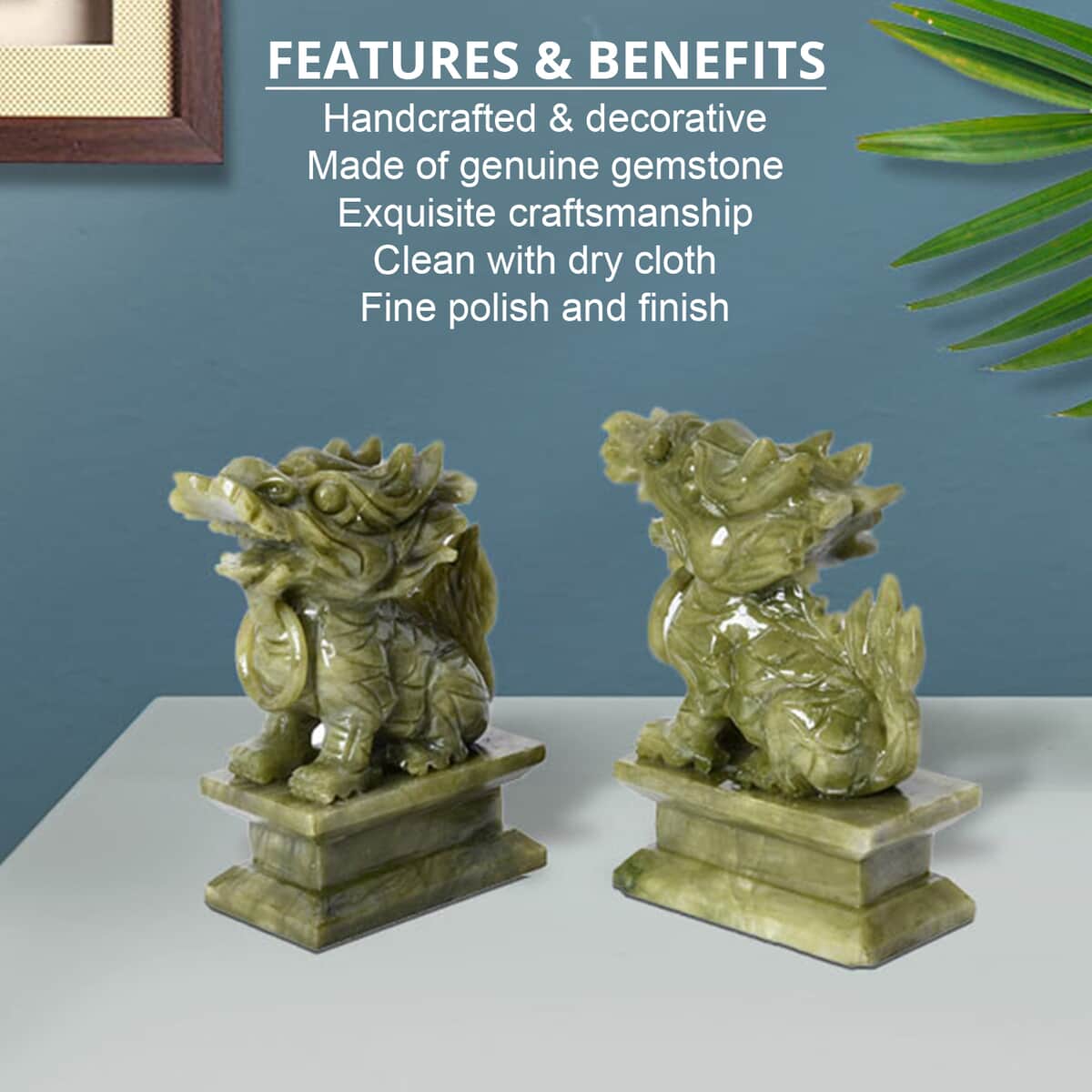 Set of 2 Handcrafted Natural Serpentine Feng Shui Pixiu Figurine image number 2