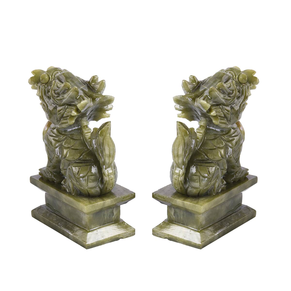 Set of 2 Handcrafted Natural Serpentine Feng Shui Pixiu Figurine image number 4