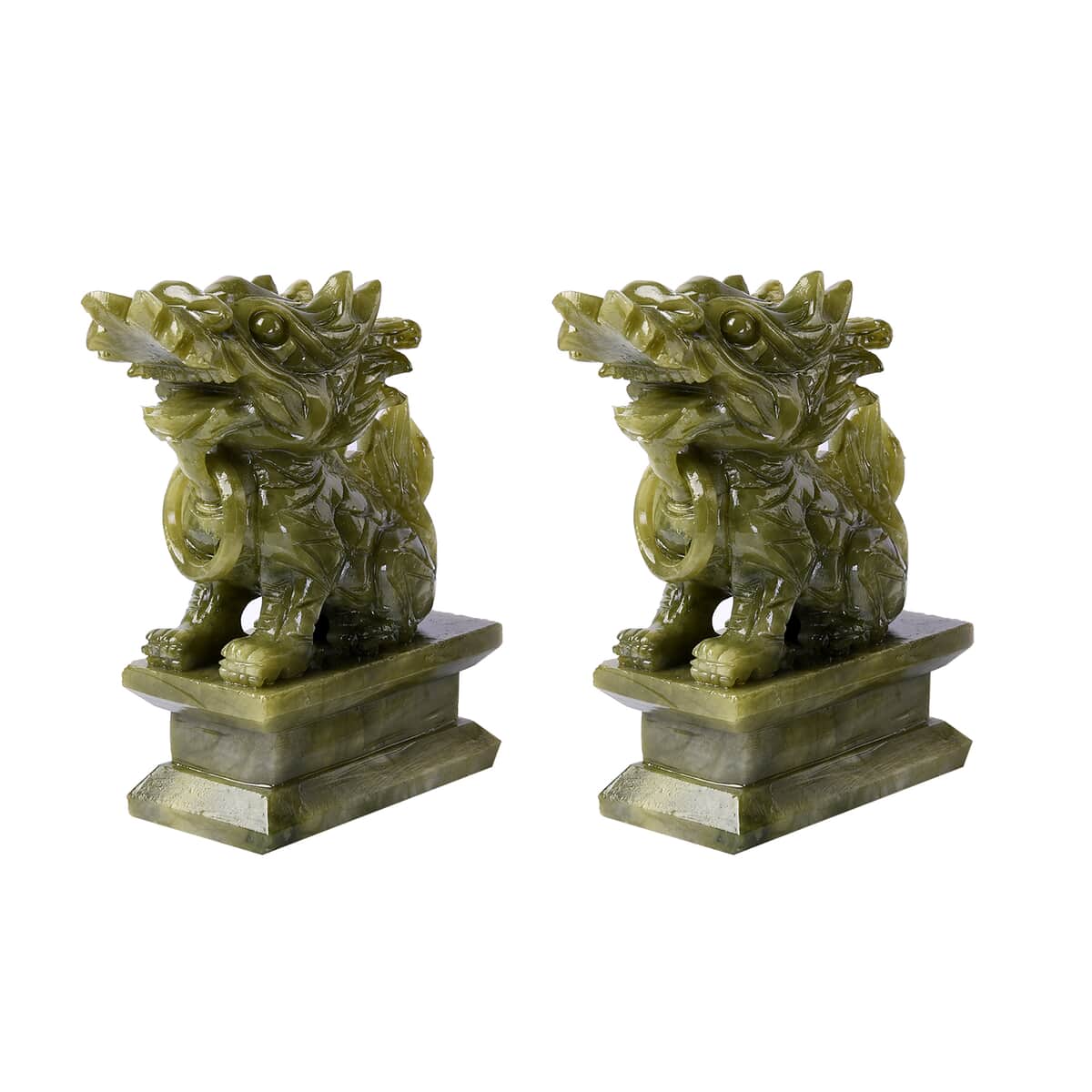 Set of 2 Handcrafted Natural Serpentine Feng Shui Pixiu Figurine image number 5