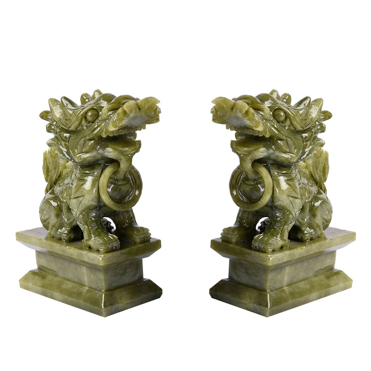 Set of 2 Handcrafted Natural Serpentine Feng Shui Pixiu Figurine image number 6