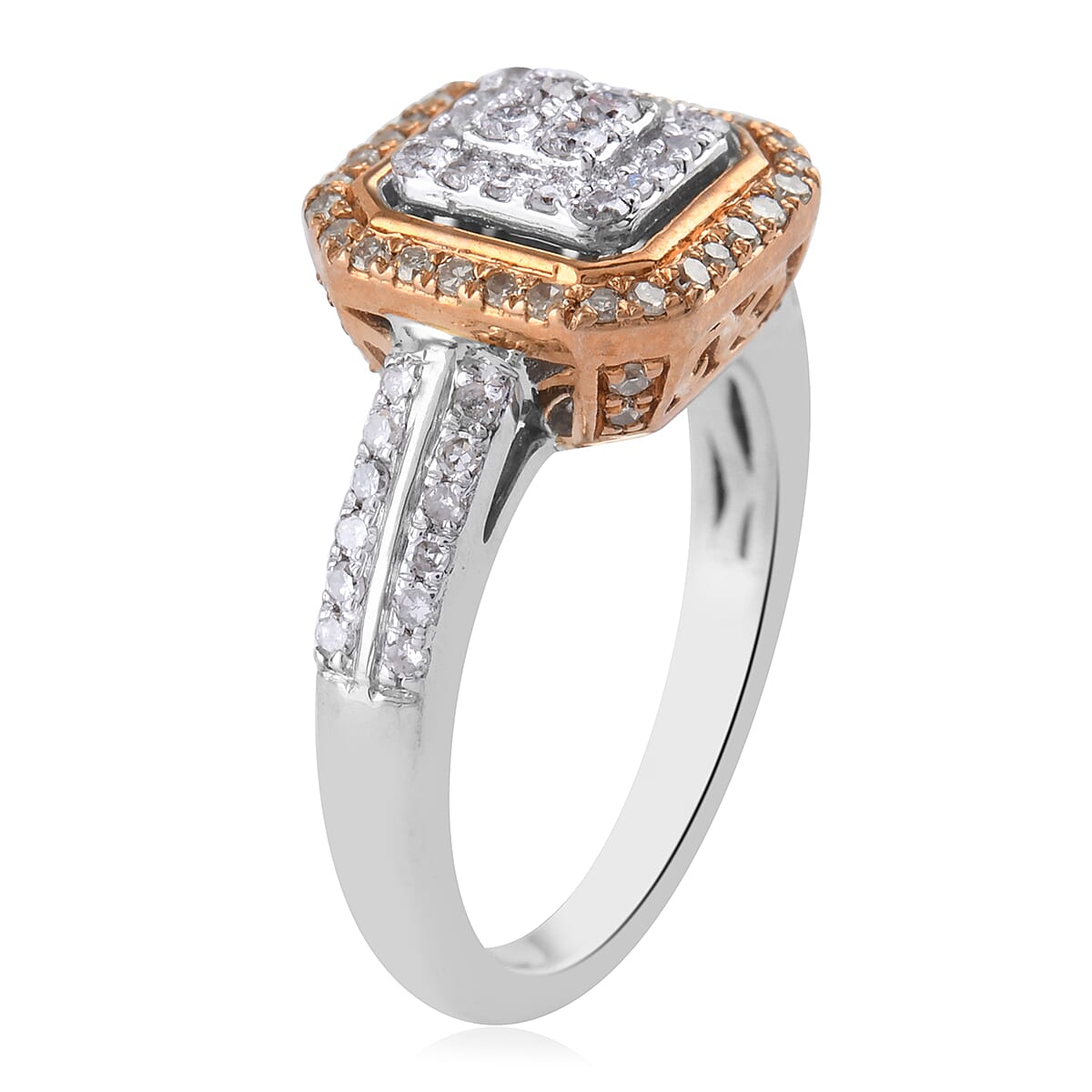 NY Closeout Deal 10K White and Rose Gold Diamond Ring (Size 9.0) 3.80 Grams 1.20 ctw image number 2