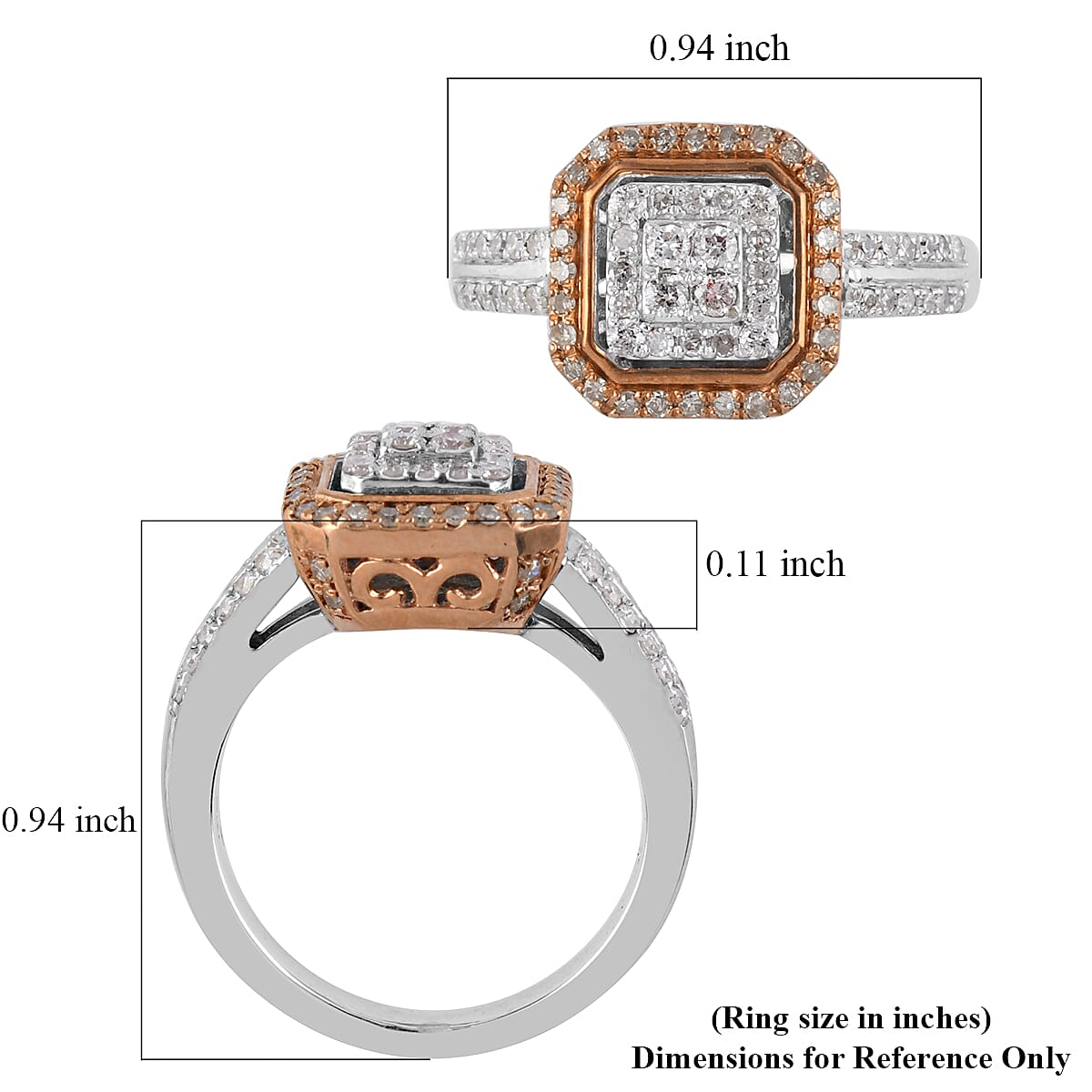 NY Closeout Deal 10K White and Rose Gold Diamond Ring (Size 9.0) 3.80 Grams 1.20 ctw image number 4