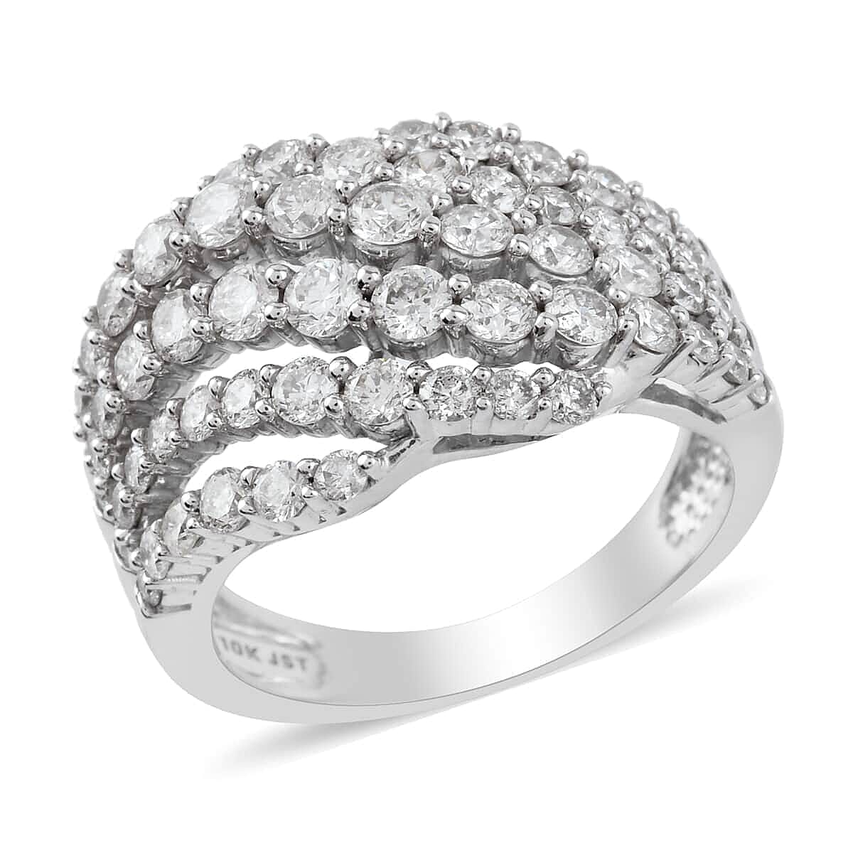 NY Closeout G-H I2 Diamond 2.00 ctw Ring in 10K White Gold (Size 6.0) 6.00 Grams