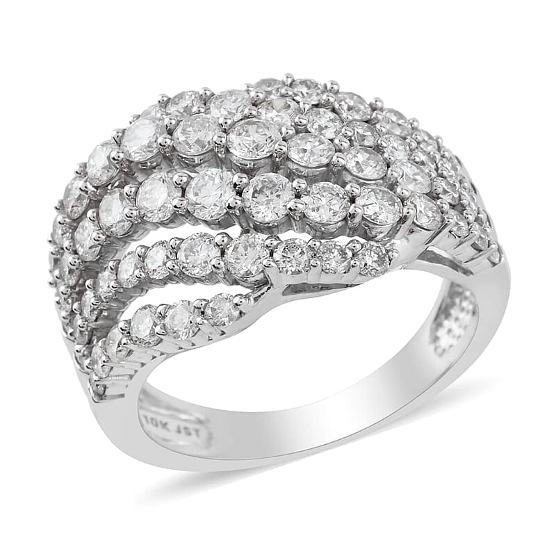 NY Closeout G-H I2 Diamond 2.00 ctw Ring in 10K White Gold (Size 6.0) 6.00 Grams