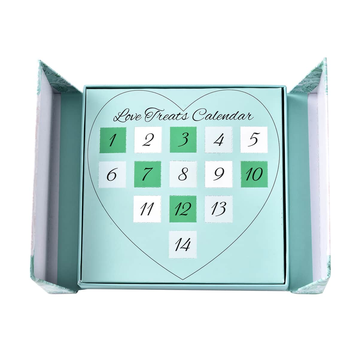 Love Treat Calendar Turquoise with white Heart Flower Gift Box, Set of 14 Jewelry Pieces image number 3