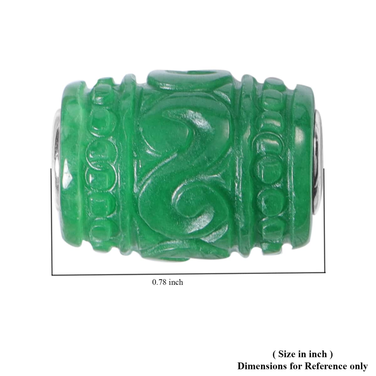 Green Jade Carved Beaded Barrel Shape Charm in Rhodium Over Sterling Silver 31.50 ctw image number 3