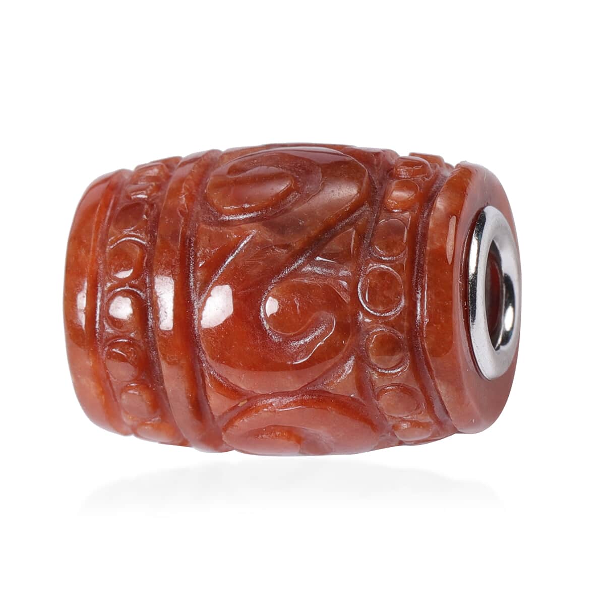 Red Jade Carved Barrel Shape Charm in Rhodium Over Sterling Silver 28.50 ctw image number 0