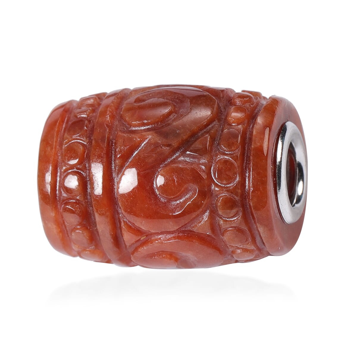 Red Jade Carved Barrel Shape Charm in Rhodium Over Sterling Silver 28.50 ctw image number 0