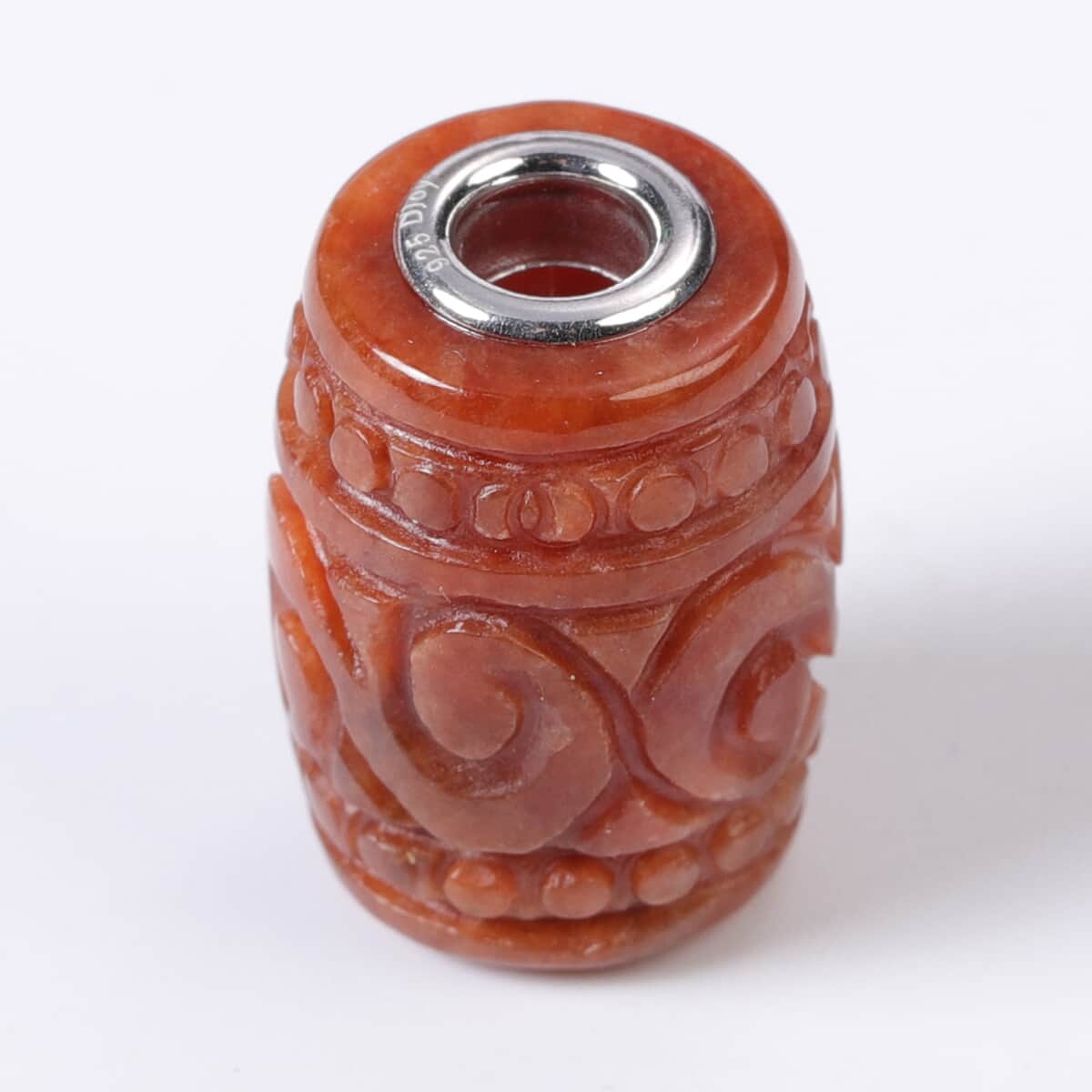 Red Jade Carved Barrel Shape Charm in Rhodium Over Sterling Silver 28.50 ctw image number 1