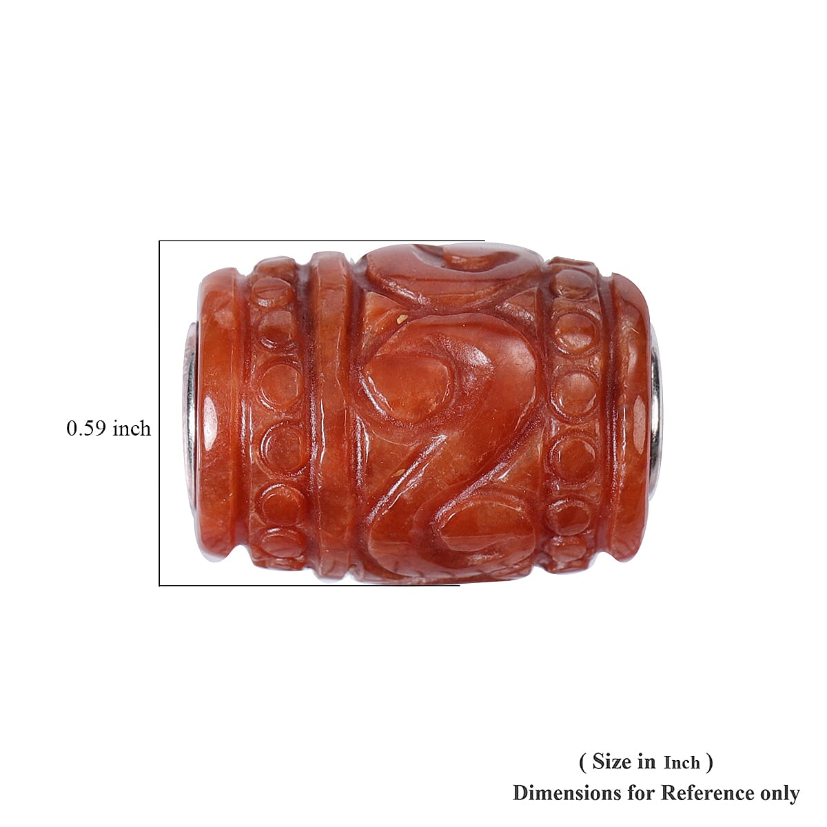 Red Jade Carved Barrel Shape Charm in Rhodium Over Sterling Silver 28.50 ctw