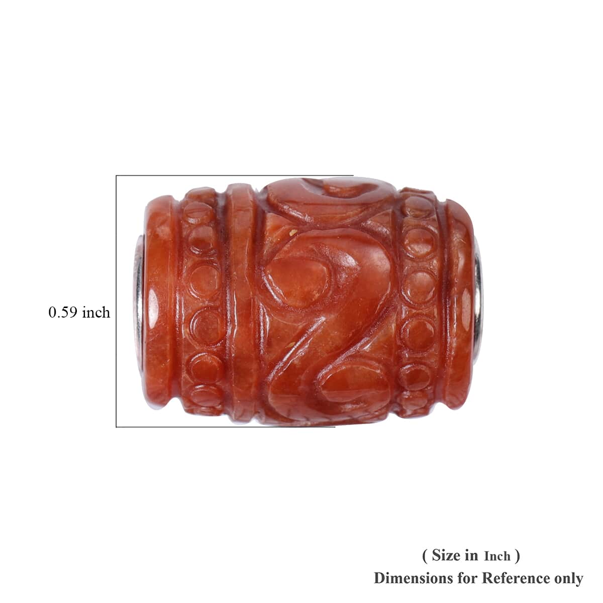 Red Jade Carved Barrel Shape Charm in Rhodium Over Sterling Silver 28.50 ctw image number 3