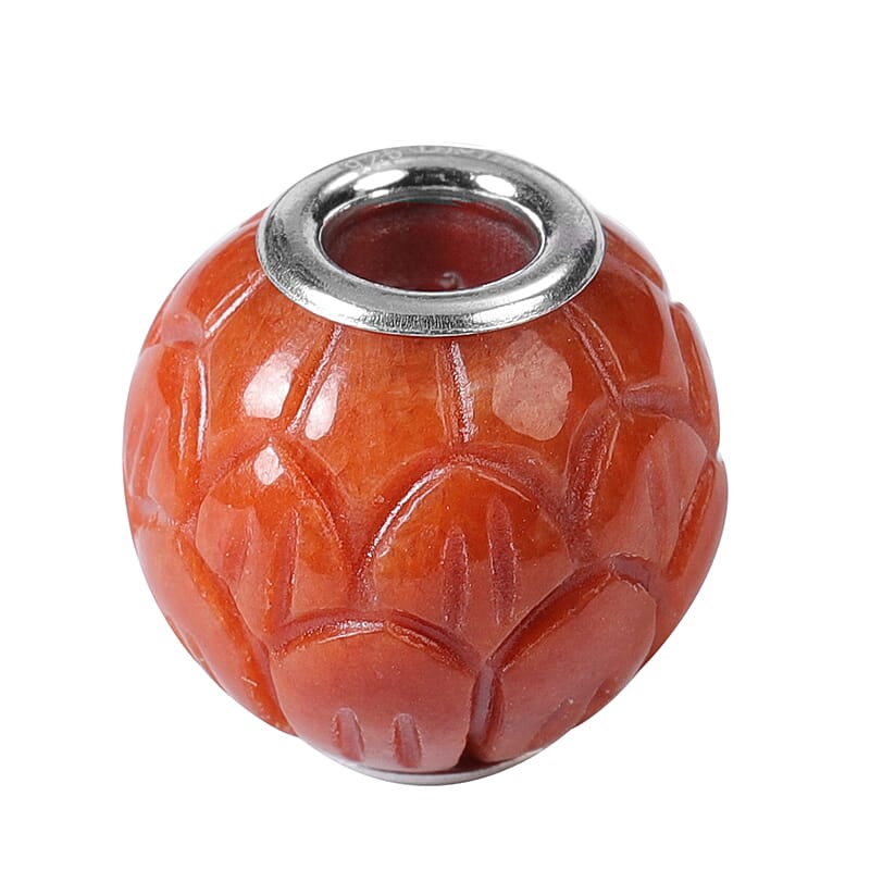 Red Jade Carved Lotus Charm in Rhodium Over Sterling Silver 28.50 ctw