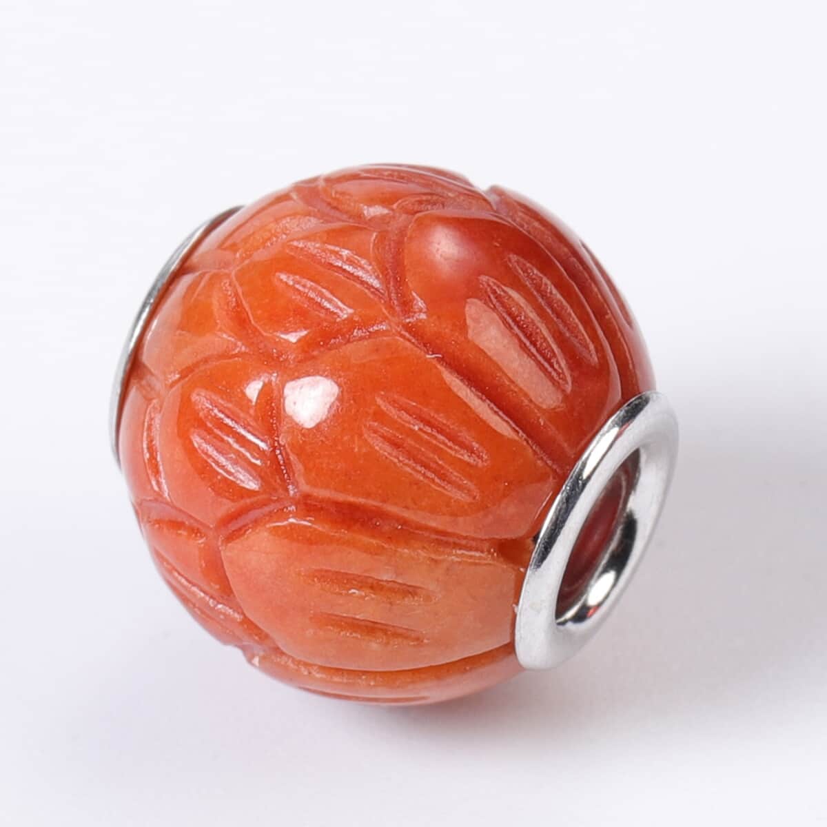Red Jade Carved Lotus Charm in Rhodium Over Sterling Silver 28.50 ctw image number 1