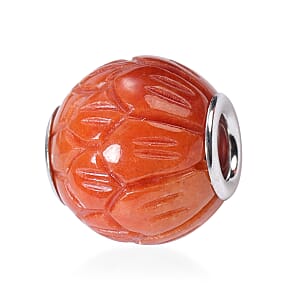 Red Jade Carved Lotus Charm in Rhodium Over Sterling Silver 28.50 ctw