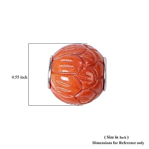 Red Jade Carved Lotus Charm in Rhodium Over Sterling Silver 28.50 ctw