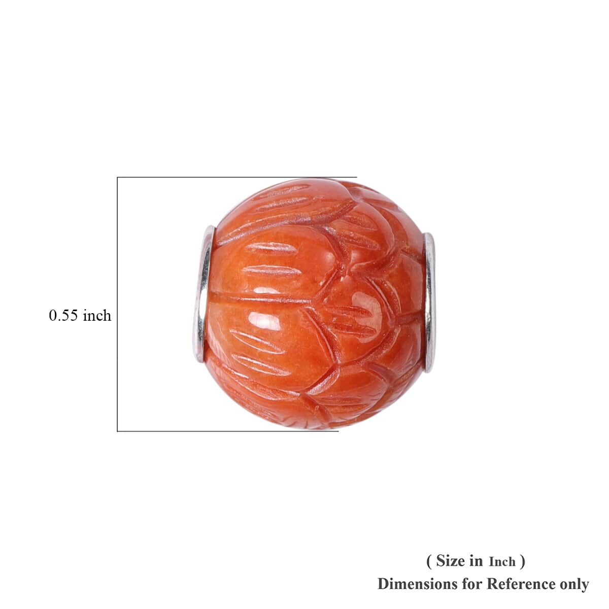 Red Jade Carved Lotus Charm in Rhodium Over Sterling Silver 28.50 ctw image number 3