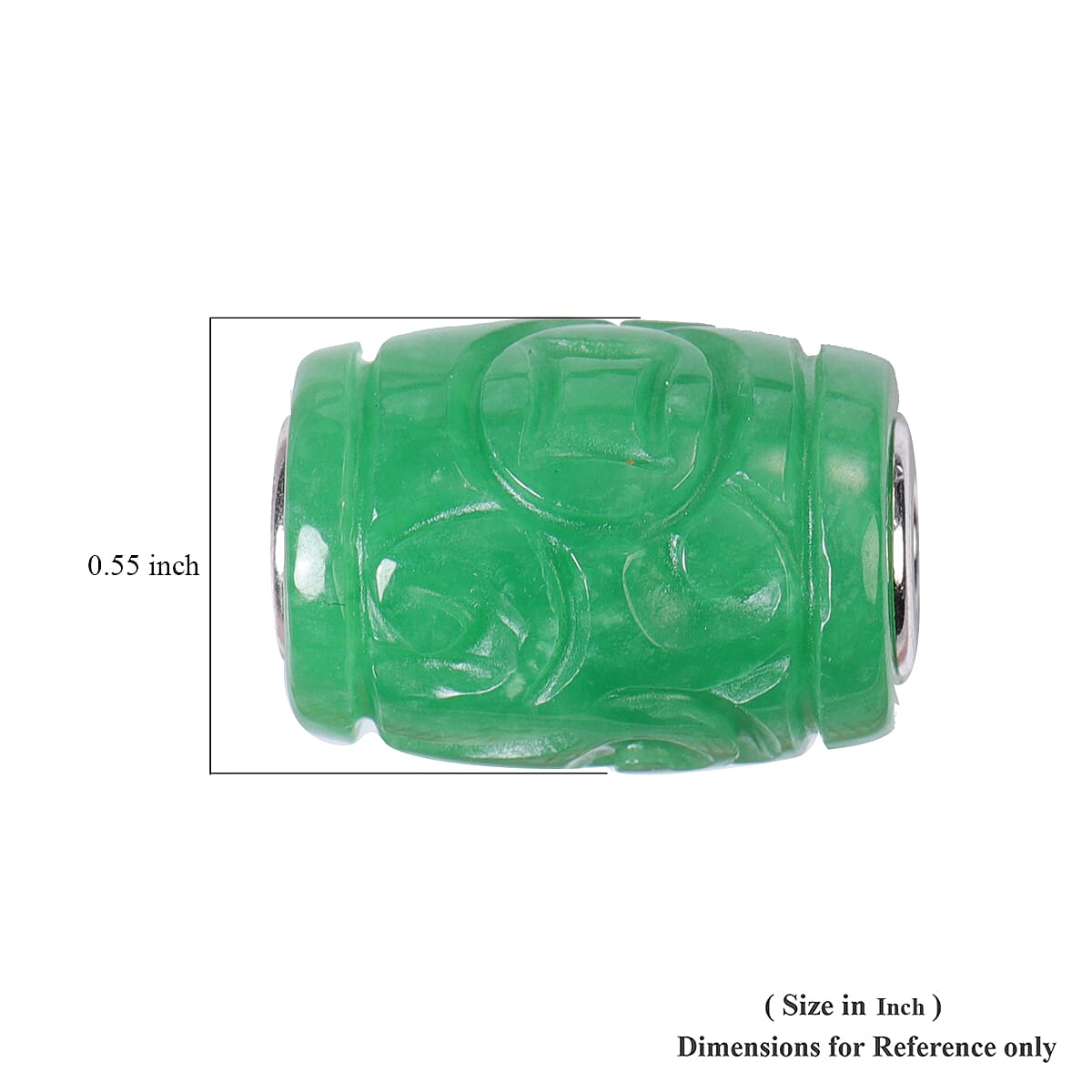 Green Jade Carved Barrel Shape Charm in Rhodium Over Sterling Silver 28.50 ctw image number 3