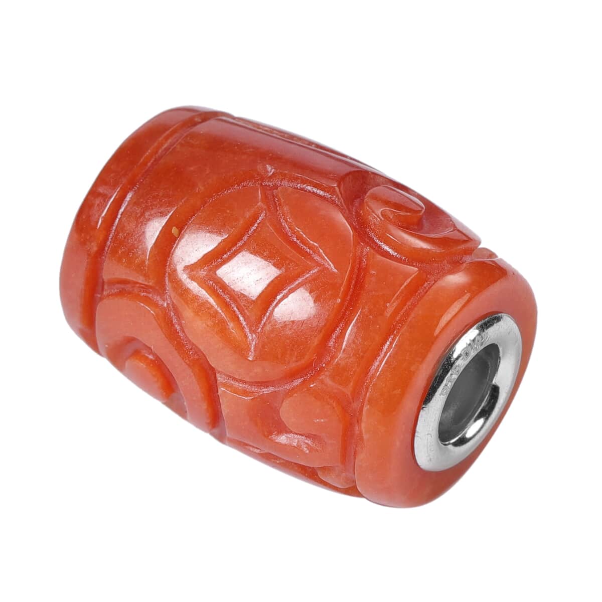 Red Jade Carved Barrel Shape Charm in Rhodium Over Sterling Silver 30.50 ctw image number 0