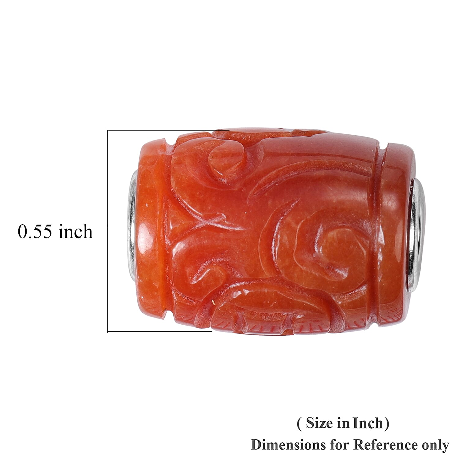 Red Jade Carved Barrel Shape Charm in Rhodium Over Sterling Silver 30.50 ctw