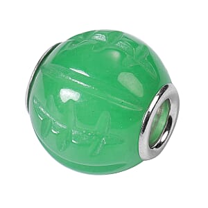 Green Jade Carved Charm in Rhodium Over Sterling Silver 30.50 ctw