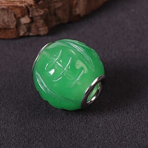 Green Jade Carved Charm in Rhodium Over Sterling Silver 30.50 ctw
