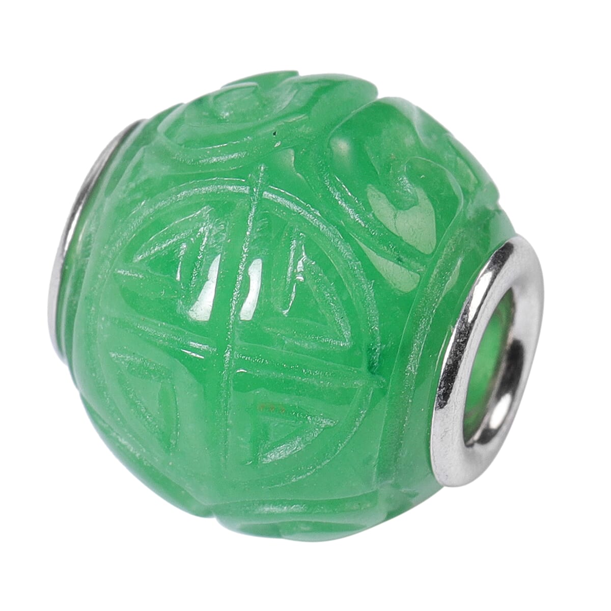 Green Jade Carved Charm in Rhodium Over Sterling Silver 30.50 ctw