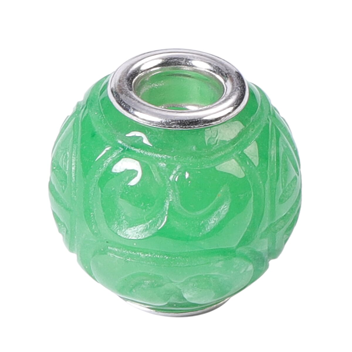 Green Jade Carved Charm in Rhodium Over Sterling Silver 30.50 ctw