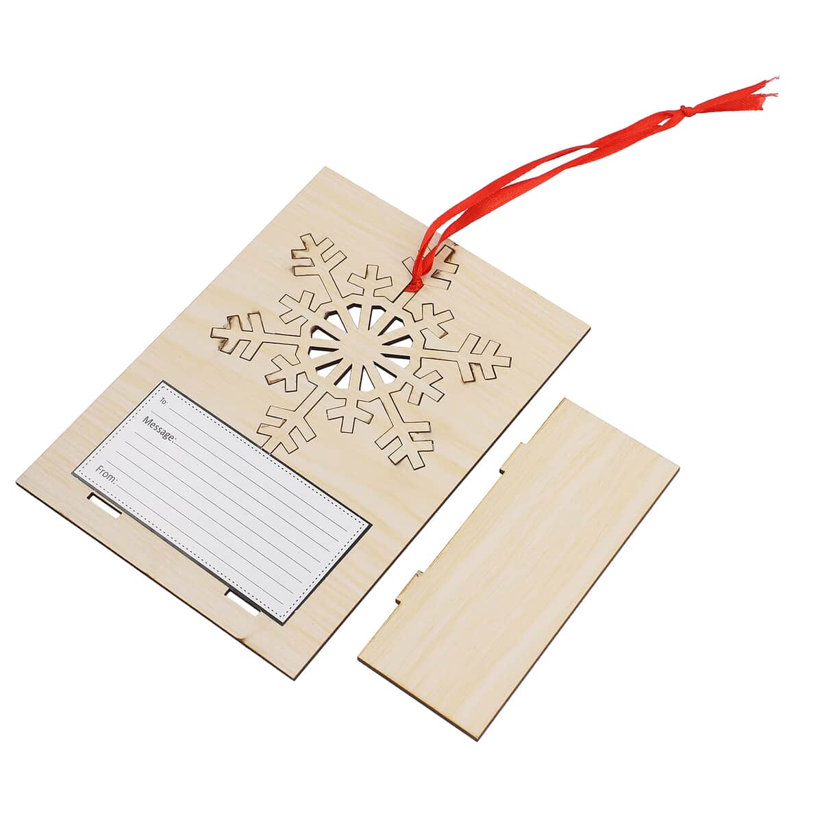Set of 2 Natural Wooden Snowflake Christmas Card with Detachable Laser Cut Ornaments image number 4