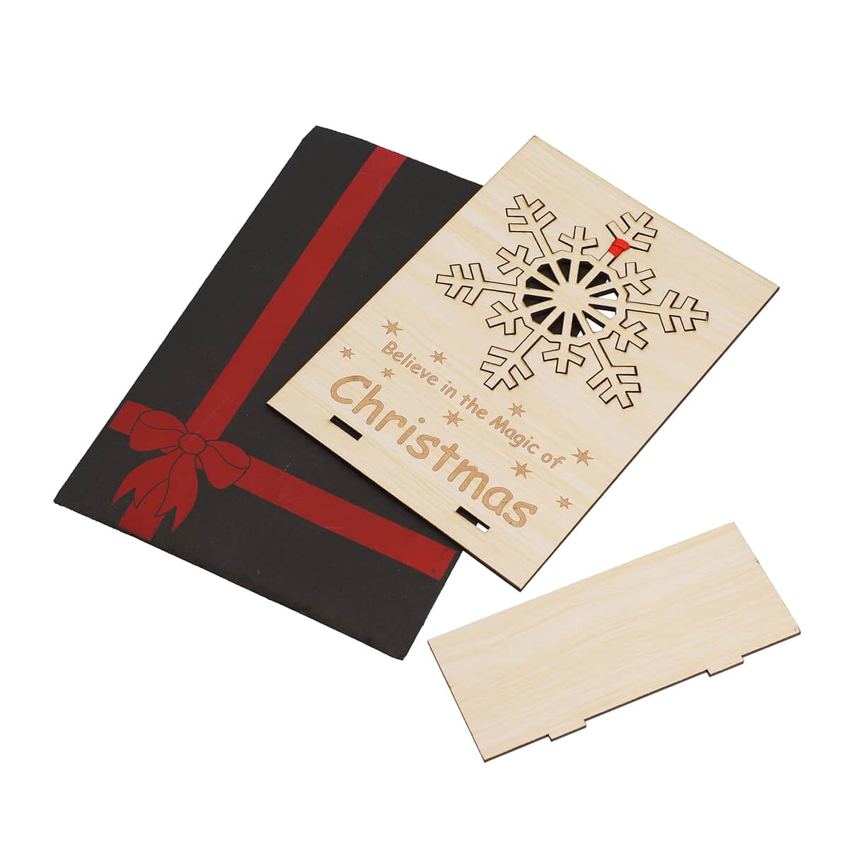 Set of 2 Natural Wooden Snowflake Christmas Card with Detachable Laser Cut Ornaments image number 5