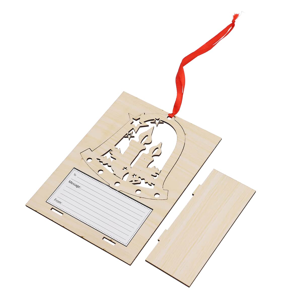 Set of 2 Natural Wooden Candles Christmas Card with Detachable Laser Cut Ornaments image number 4