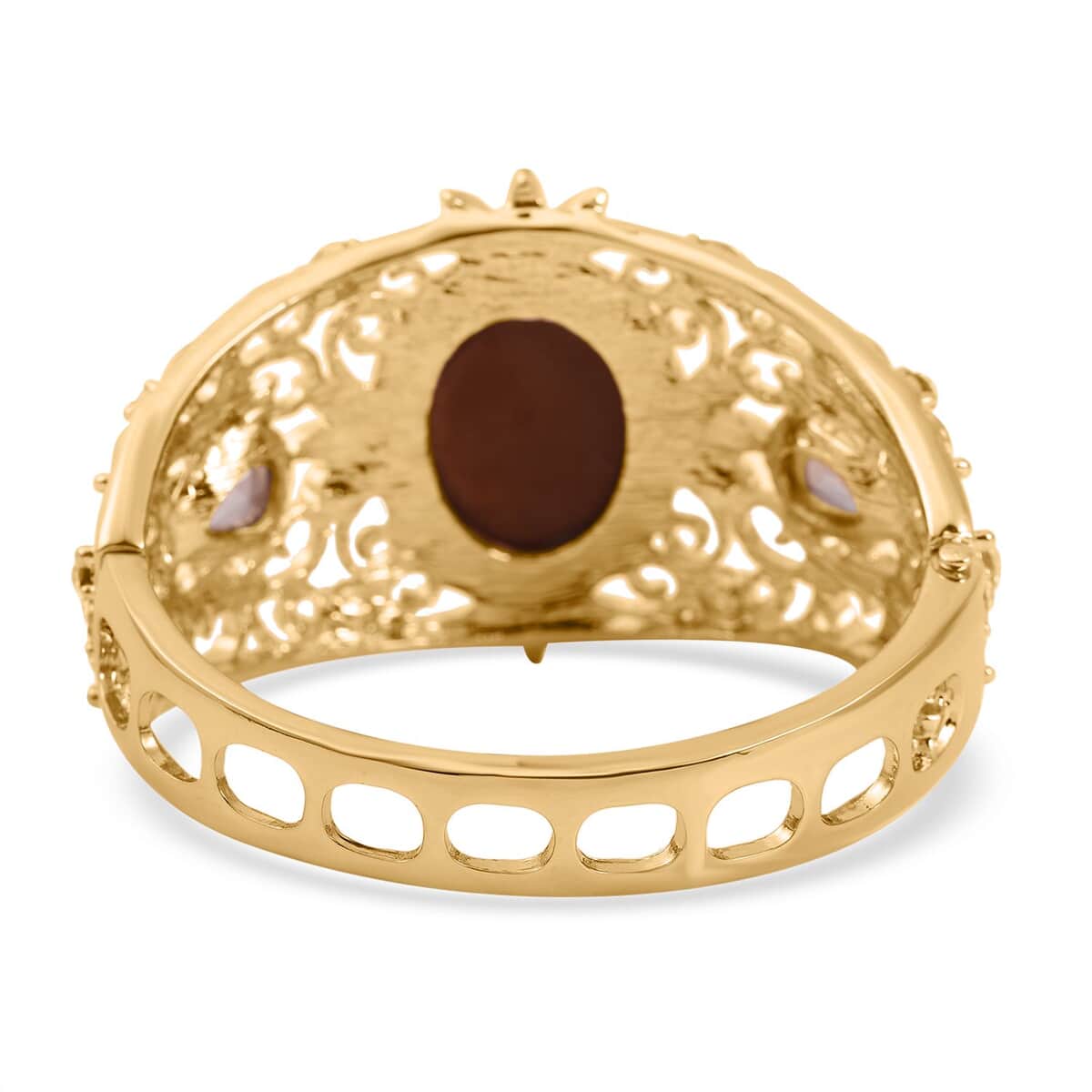 Brown Cameo and Multi Crystal and Glass Bangle Bracelet in Goldtone (6.50 In) image number 4