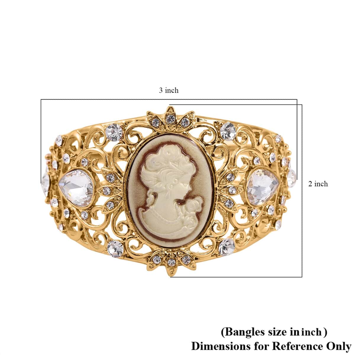 Brown Cameo and Multi Crystal and Glass Bangle Bracelet in Goldtone (6.50 In) image number 5
