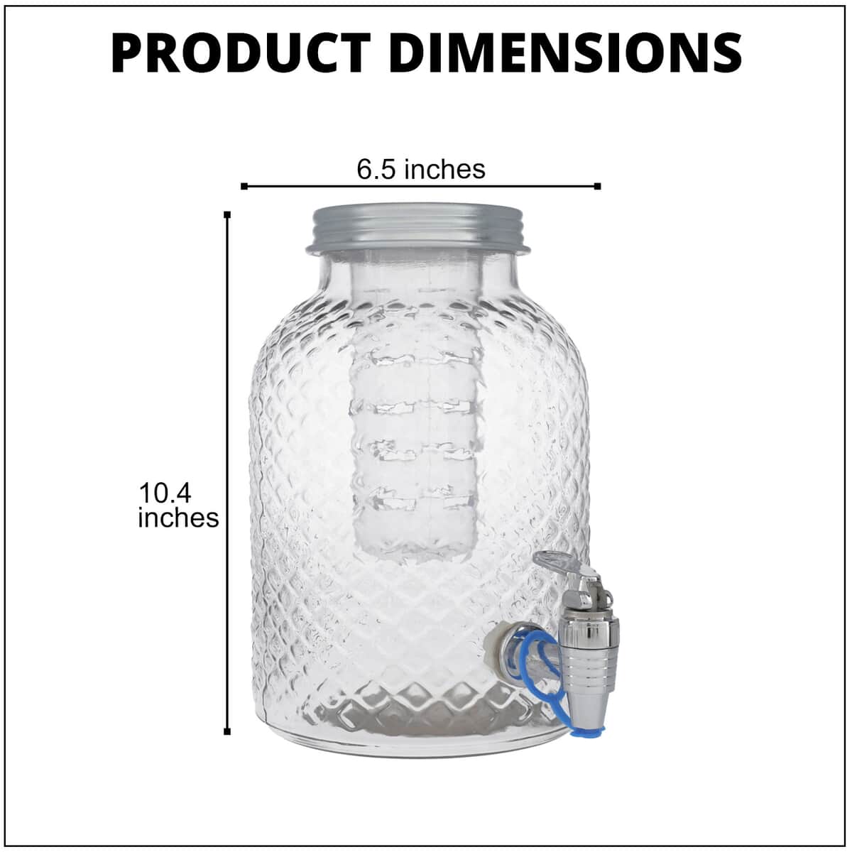 Glass Water Dispenser Jar with Ice and Fruit Infuser and Leak Proof Spigot (Capacity:5 Ltr, Weight:2.87 lbs) image number 3