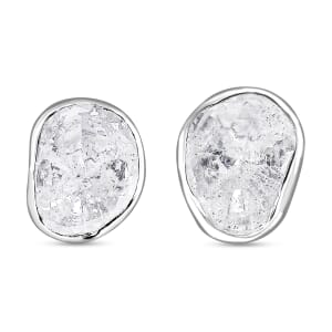 Polki Diamond Solitaire Stud Earrings in Platinum Over Sterling Silver 0.50 ctw