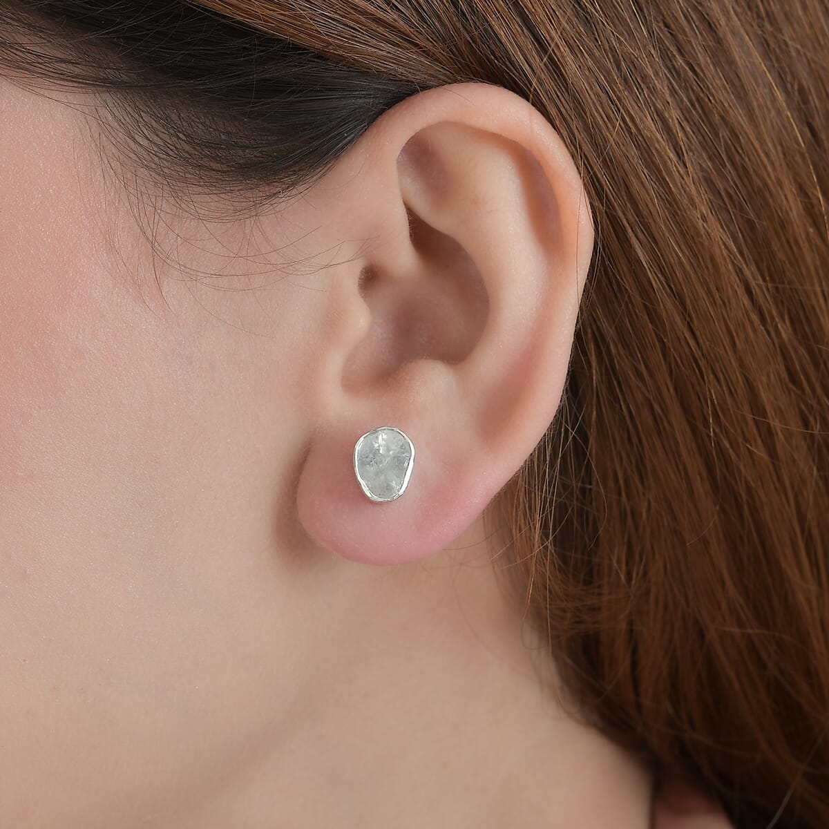 Polki Diamond Solitaire Stud Earrings in Platinum Over Sterling Silver 0.50 ctw image number 2