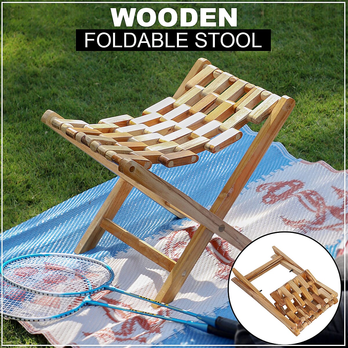 Wooden Foldable Stool (17x11.5x14.5) Approx. 4.41 lbs. image number 1