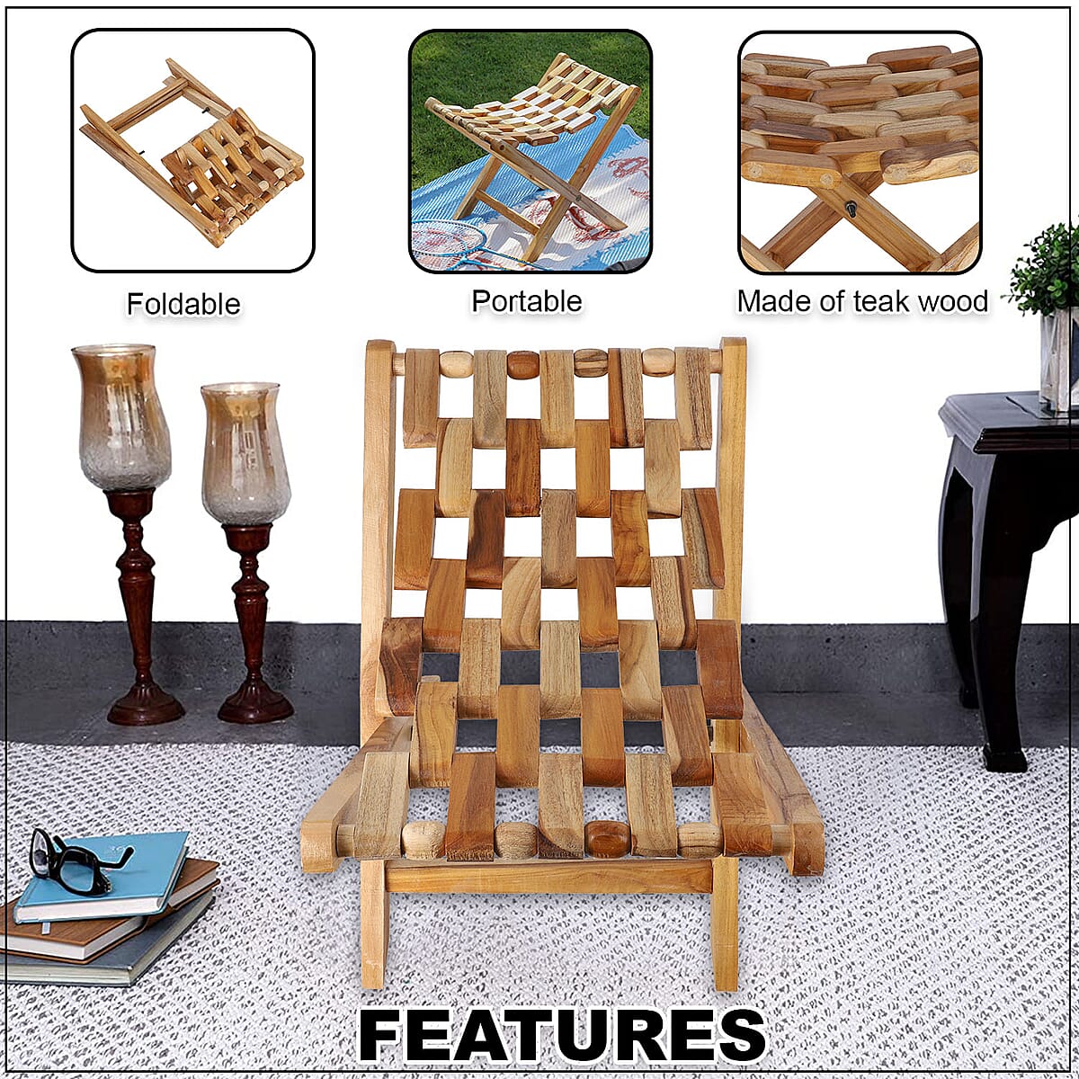 Wooden Foldable Stool (17x11.5x14.5) Approx. 4.41 lbs. image number 2