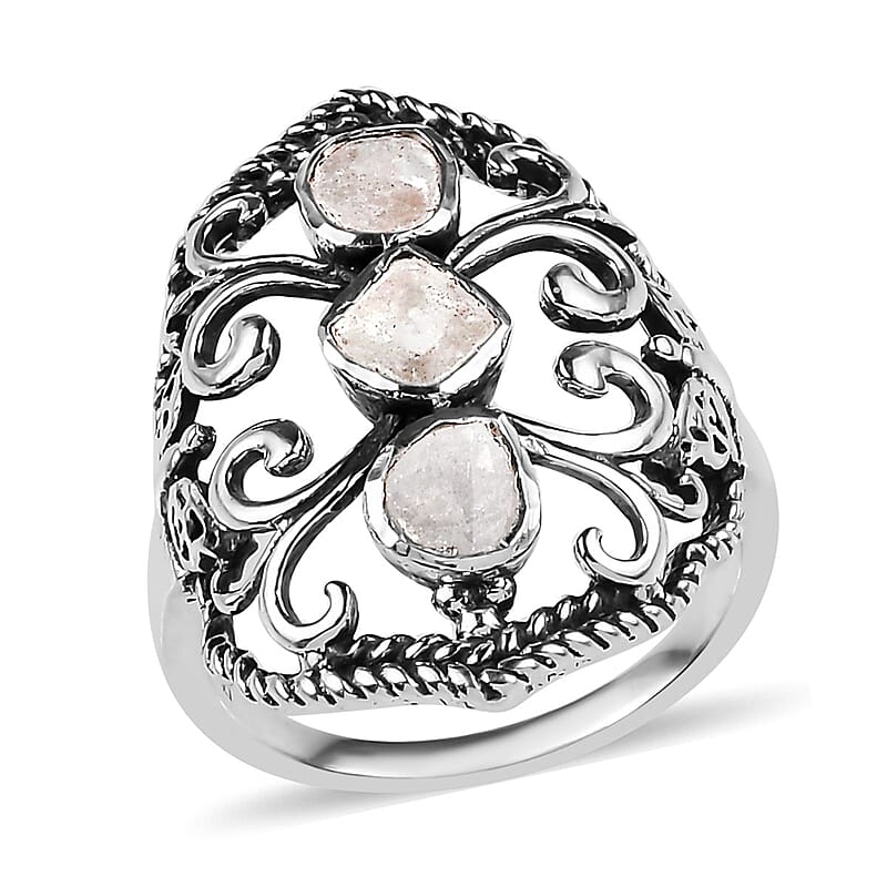Artisan Crafted Polki Diamond Ring in Platinum Over Sterling Silver (Size 10.0) 0.33 ctw