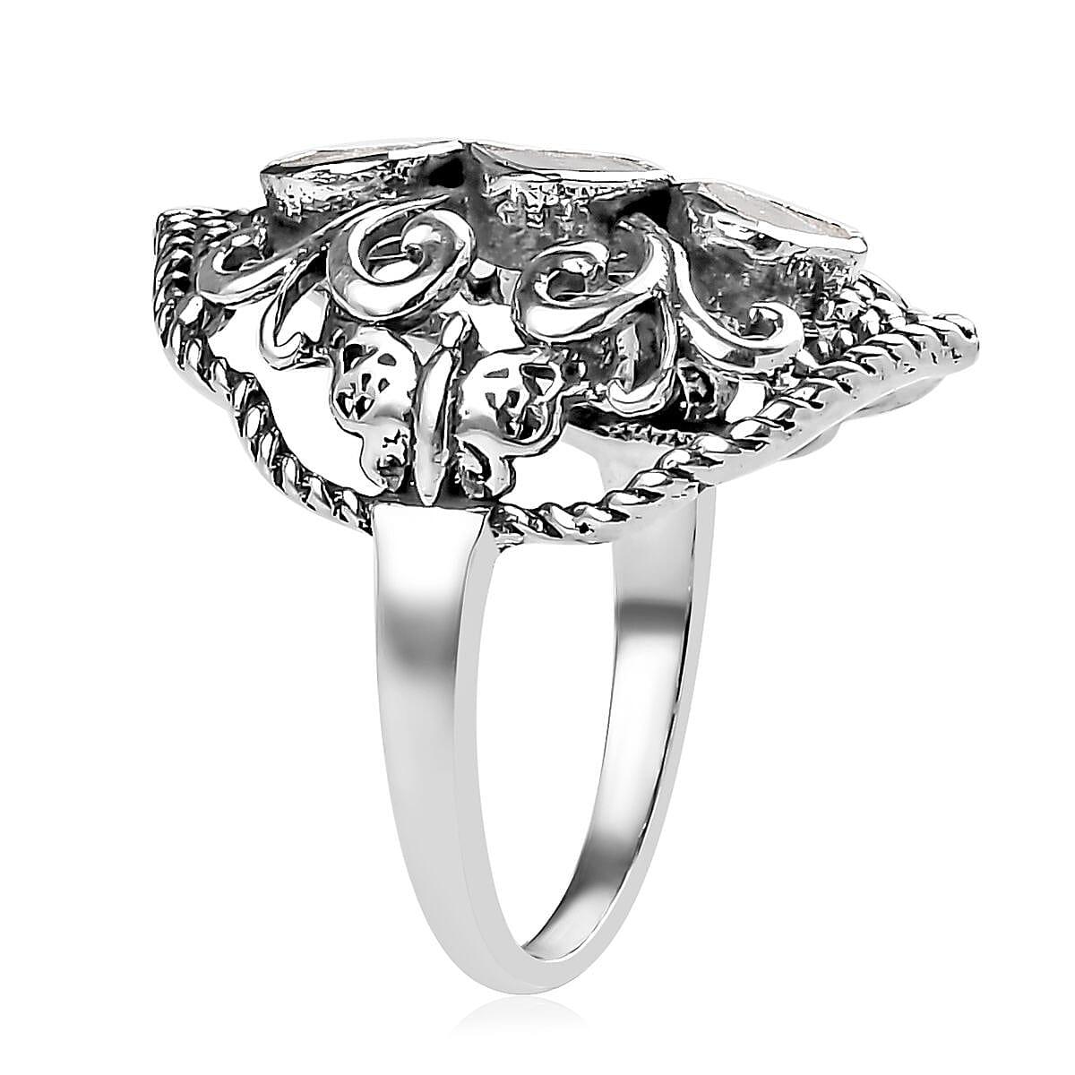 Artisan Crafted Polki Diamond Ring in Platinum Over Sterling Silver (Size 10.0) 0.33 ctw