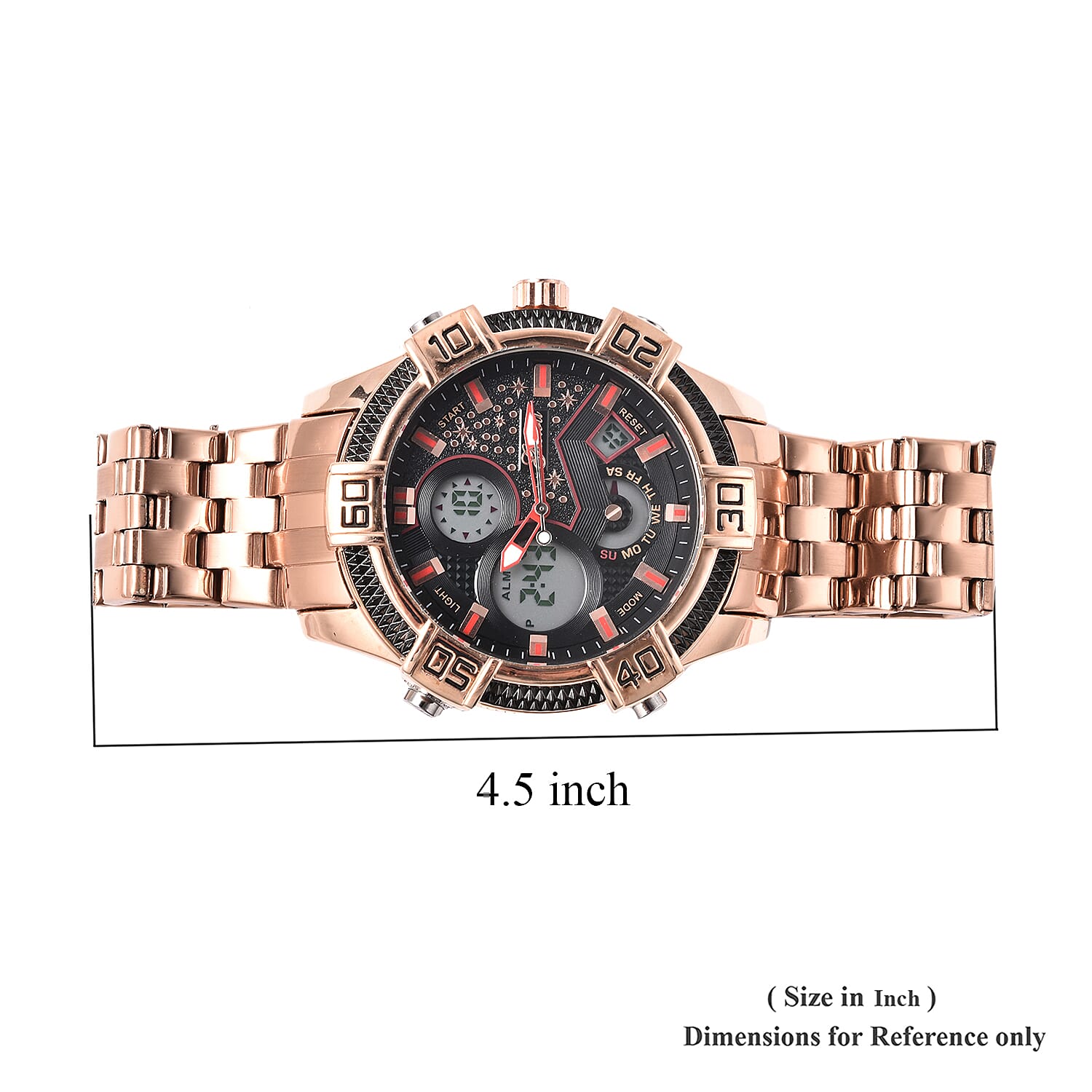 Genoa Miyota Japanese Dual Movement Multi-functional Men's Watch with ION Plated RG Stainless Steel Strap & Back